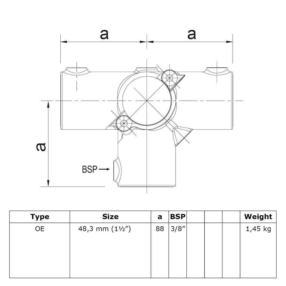 Buiskoppeling Open klapbaar T-Stuk met zij-uitgang-E / 48,3 mm